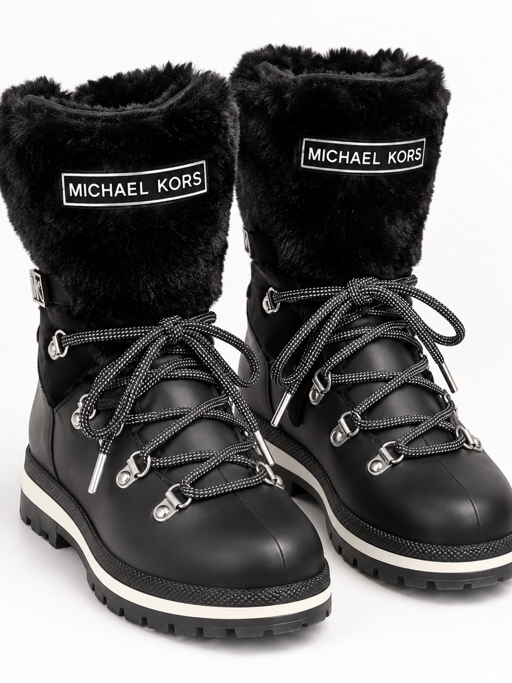 Michael Kors Black Faux-Fur Lace-Up women’s  Boots Sz 7